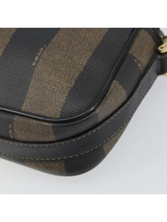 Authentic FENDI Pecan Canvas Shoulder Bag PVC Black Brown gold - Picture 8 of 16